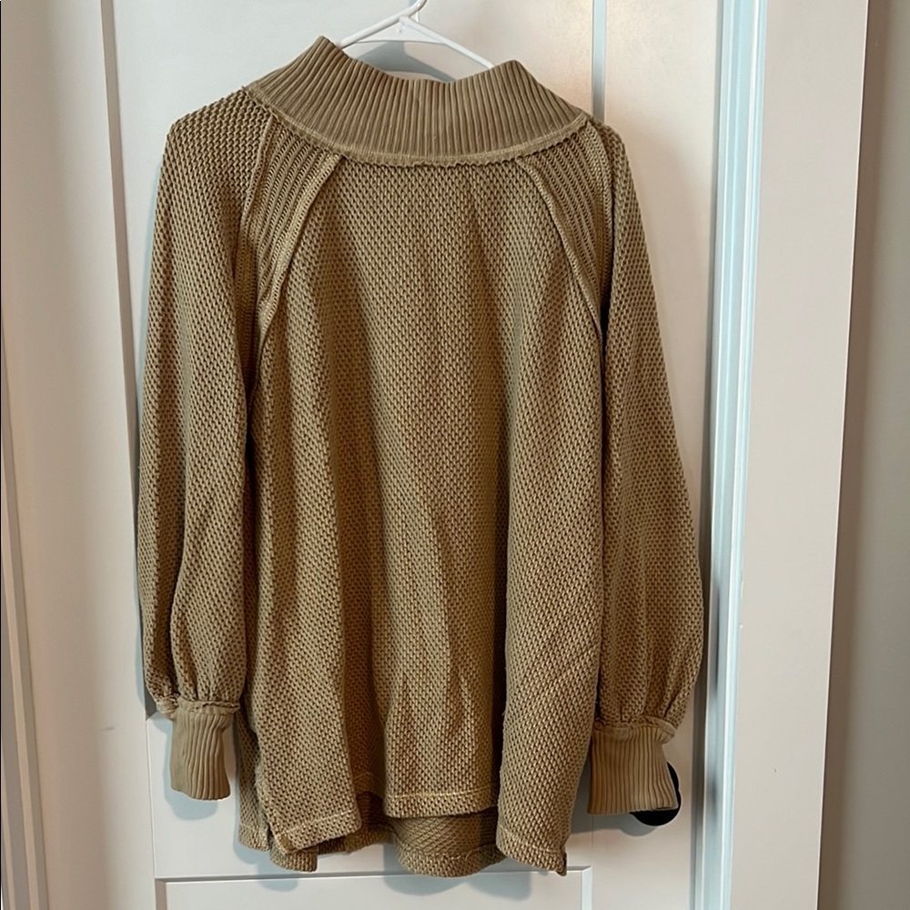 Free People Tan Cowl Neck Sweater Soft Knit Relaxed Fit